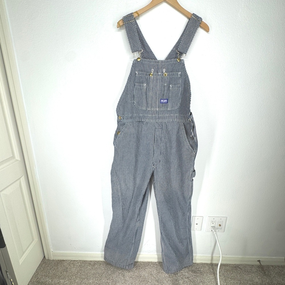 Big Smith Mens Hickory Stripe Bib Overalls Blue White Railroad Workwear 36x29